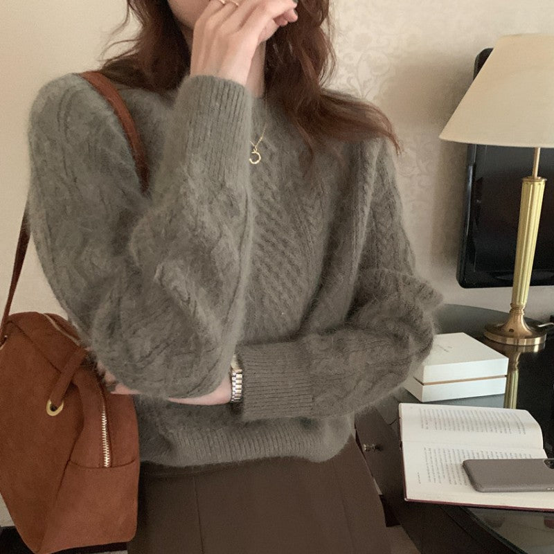 Pull en maille épaisse pour femmes avec un design de tresse unique et une coupe décontractée Chic und Stil