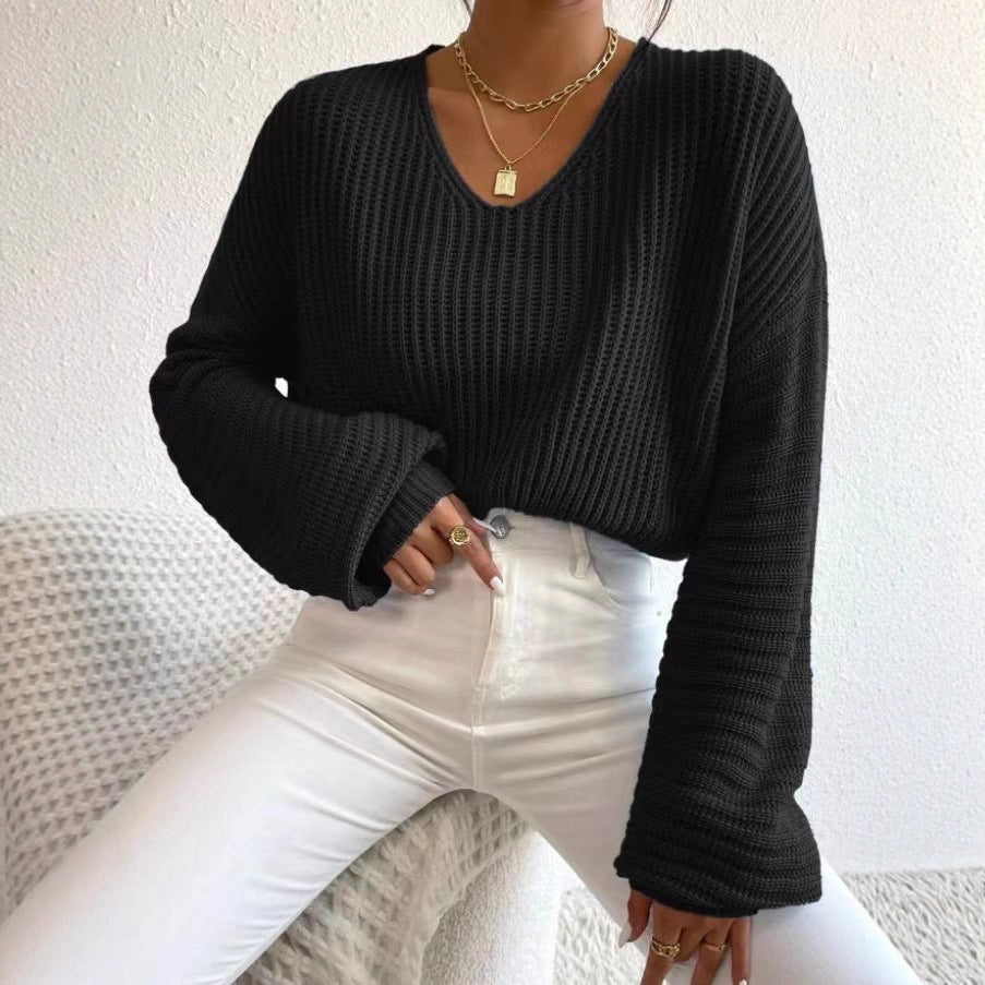 Pull en gros tricot pour femmes avec décolleté en V profond et manches décontractées Chic und Still