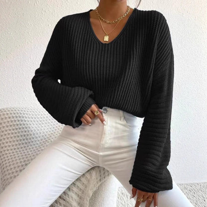 Pull en gros tricot pour femmes avec décolleté en V profond et manches décontractées Chic und Still