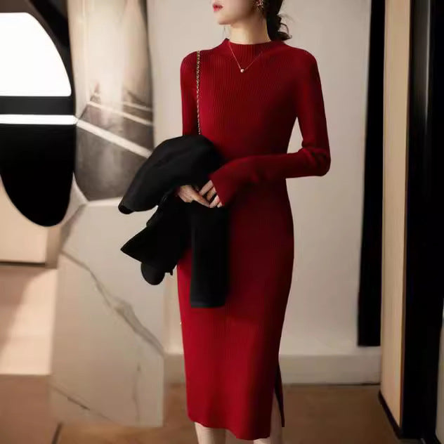 Robe en tricot pour femmes avec col montant et fentes latérales Chic und Stil