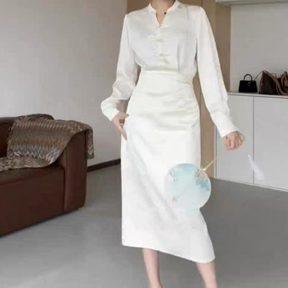 Robe Midi Élegante Femme avec Détails de Boutons Chic und Stil