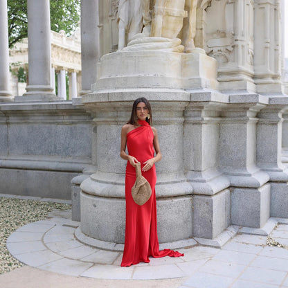 Dames Robe Maxi Élégante avec Coupe Asymétrique et Rassemblement Chic Chic und Stil