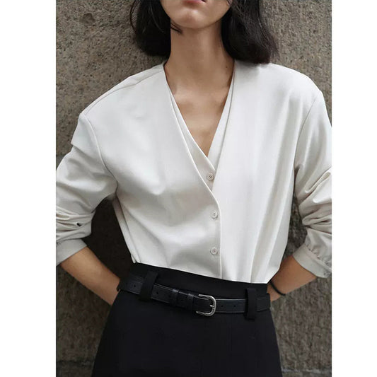 Blouse Femme Boutonnée à Col V avec Manches Plissées Chic und Stil