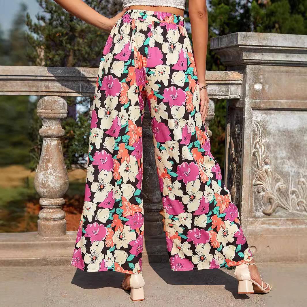 Floral wide-leg pants for women with elastic waistband and fluid fit Chic and Style