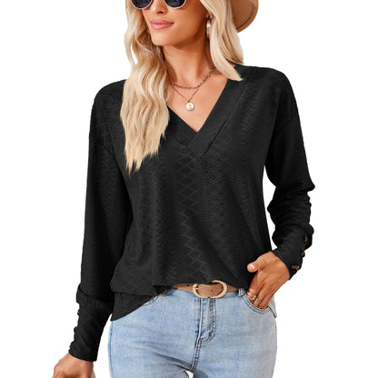 Blouse à manches longues pour femme avec un décolleté en V raffiné et un design structuré Chic und Stil
