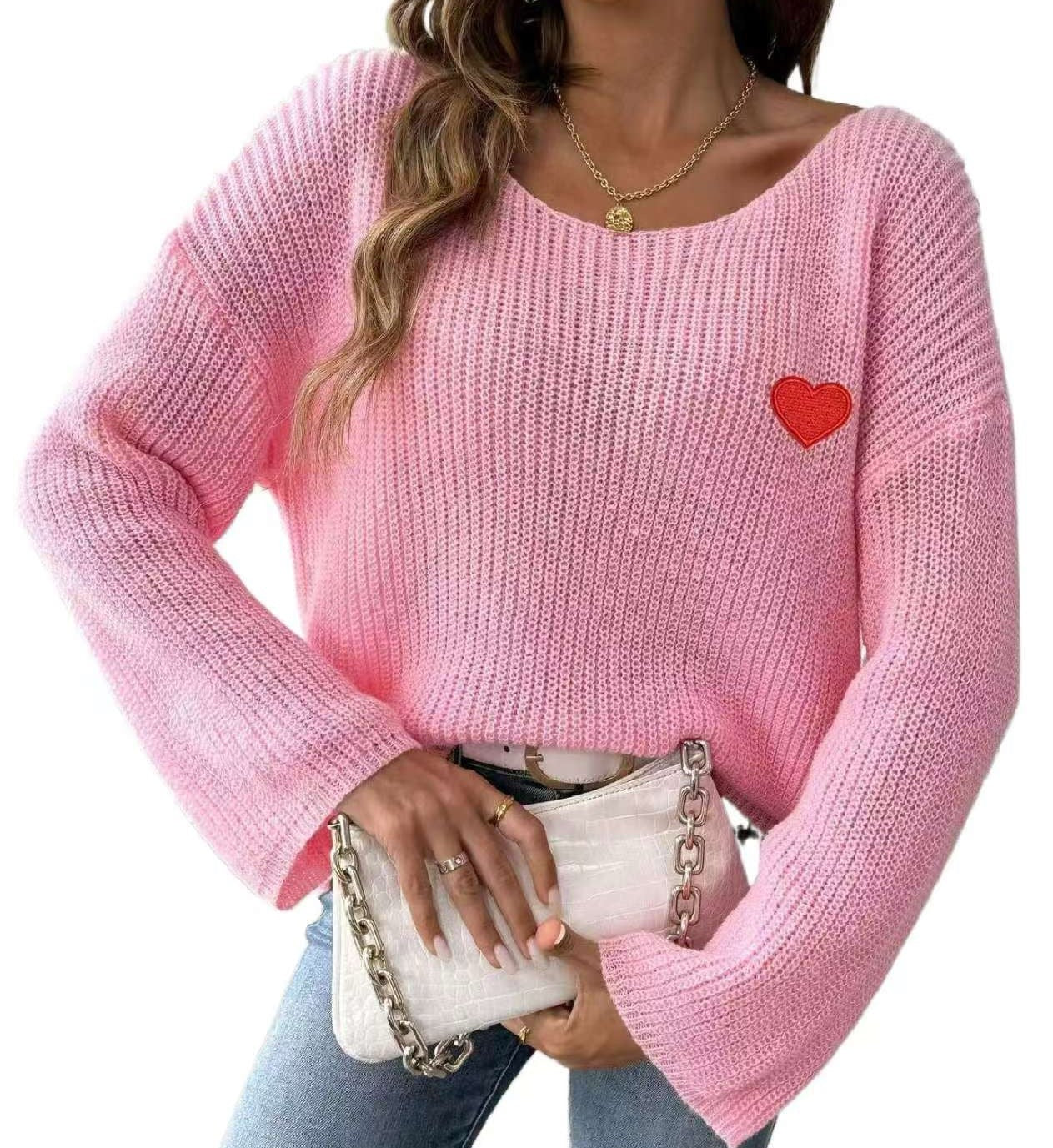 Dames Pull en maille décontracté avec application en forme de cœur Chic und Stil