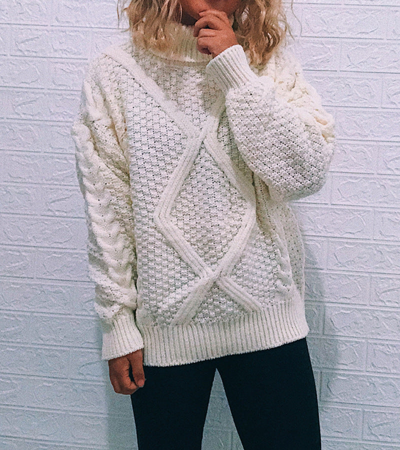 Pull en grosse maille pour femme avec un motif de torsade à la mode et un grand col Chic und Stil