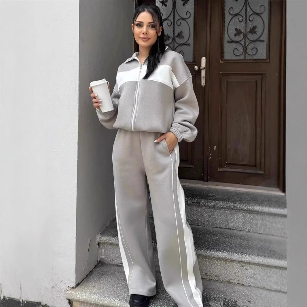 Dames Ensemble de loungewear en polaire sporty avec fermeture éclair Chic und Stil