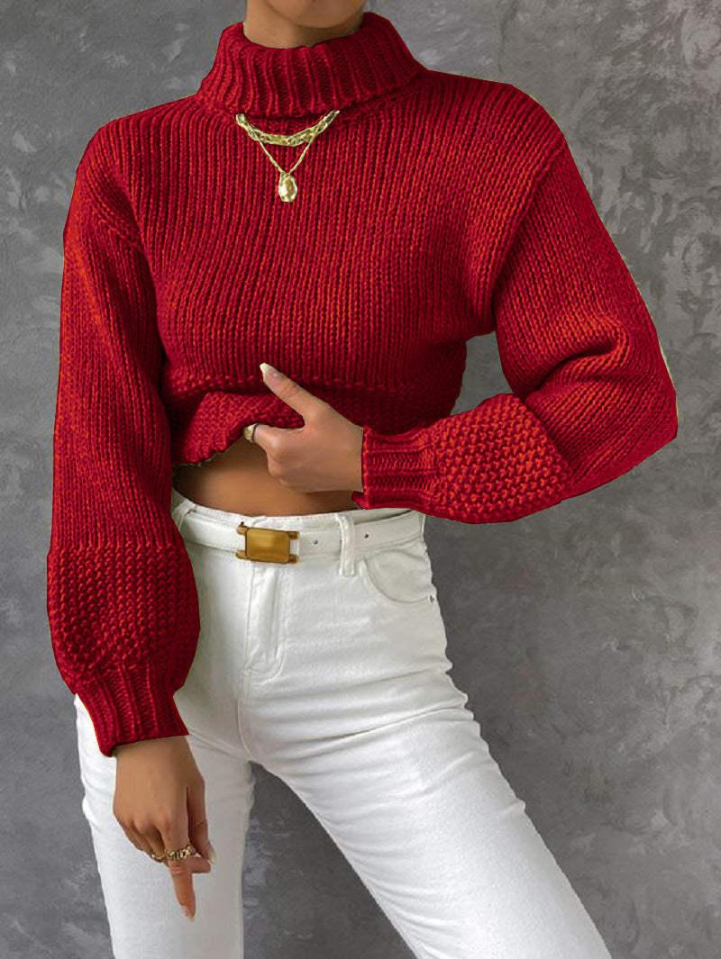 Dames gros tricot pull avec col haut Chic und Stil
