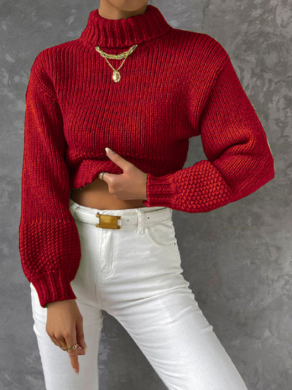 Dames gros tricot pull avec col haut Chic und Stil