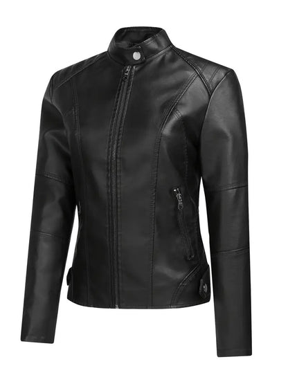 Biker leather jacket for women with asymmetric zipper and modern stand collar Chic and Style