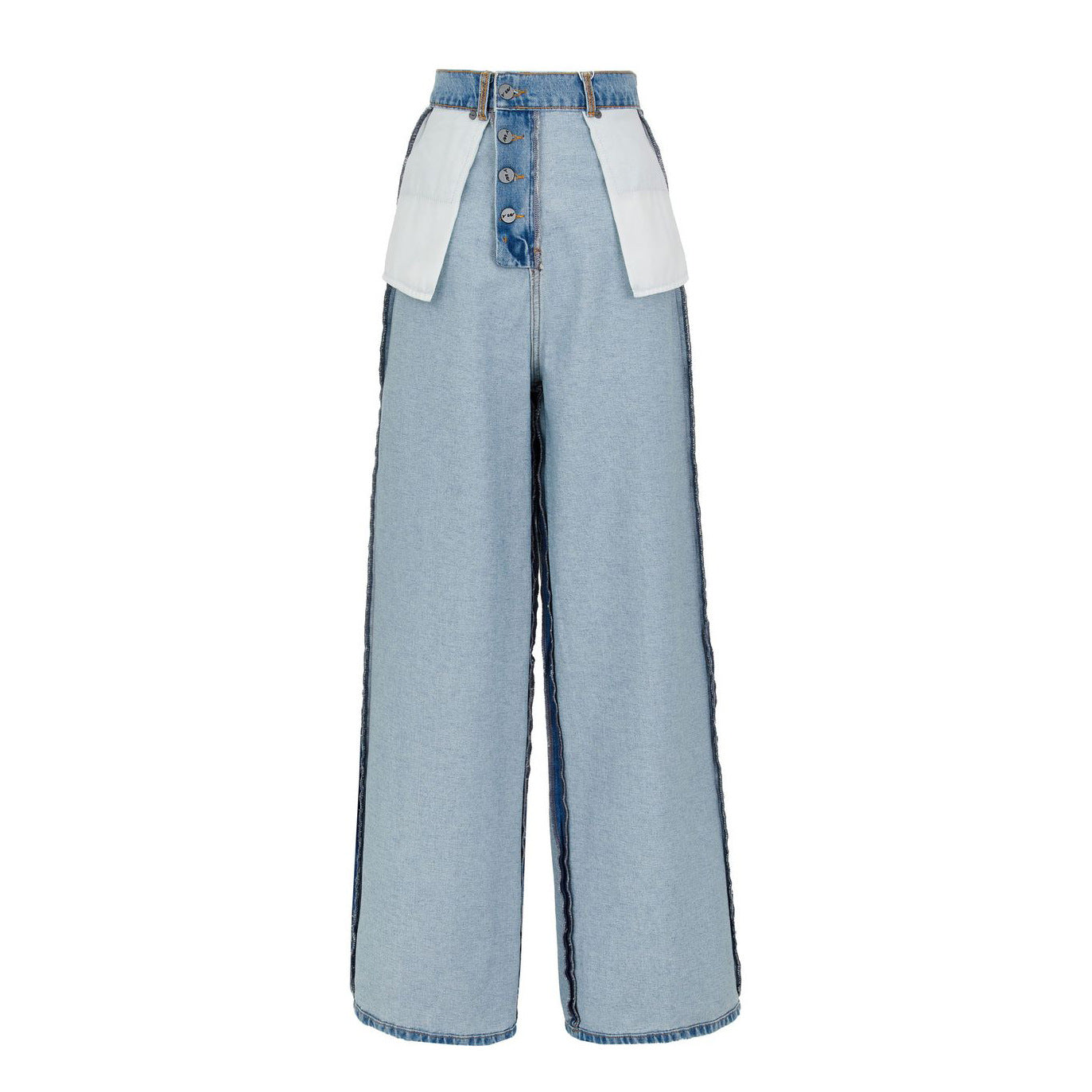 Ladies Wide Denim Pants with Contrasting Inserts Chic and Style
