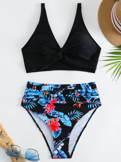 Bikini pour femmes taille haute avec motif floral et haut en forme de nœud Chic und Stil