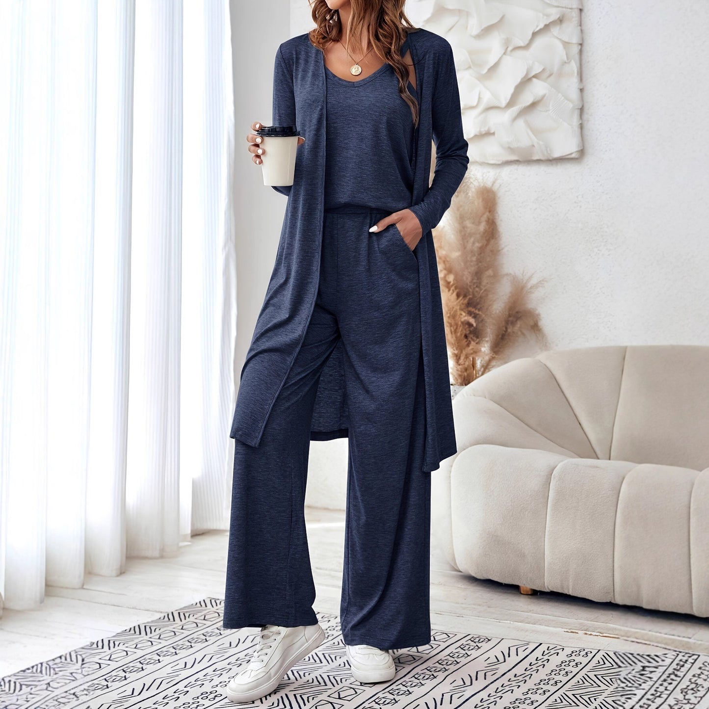 Women's loungewear set with long cardigan and loose pants Chic and Style