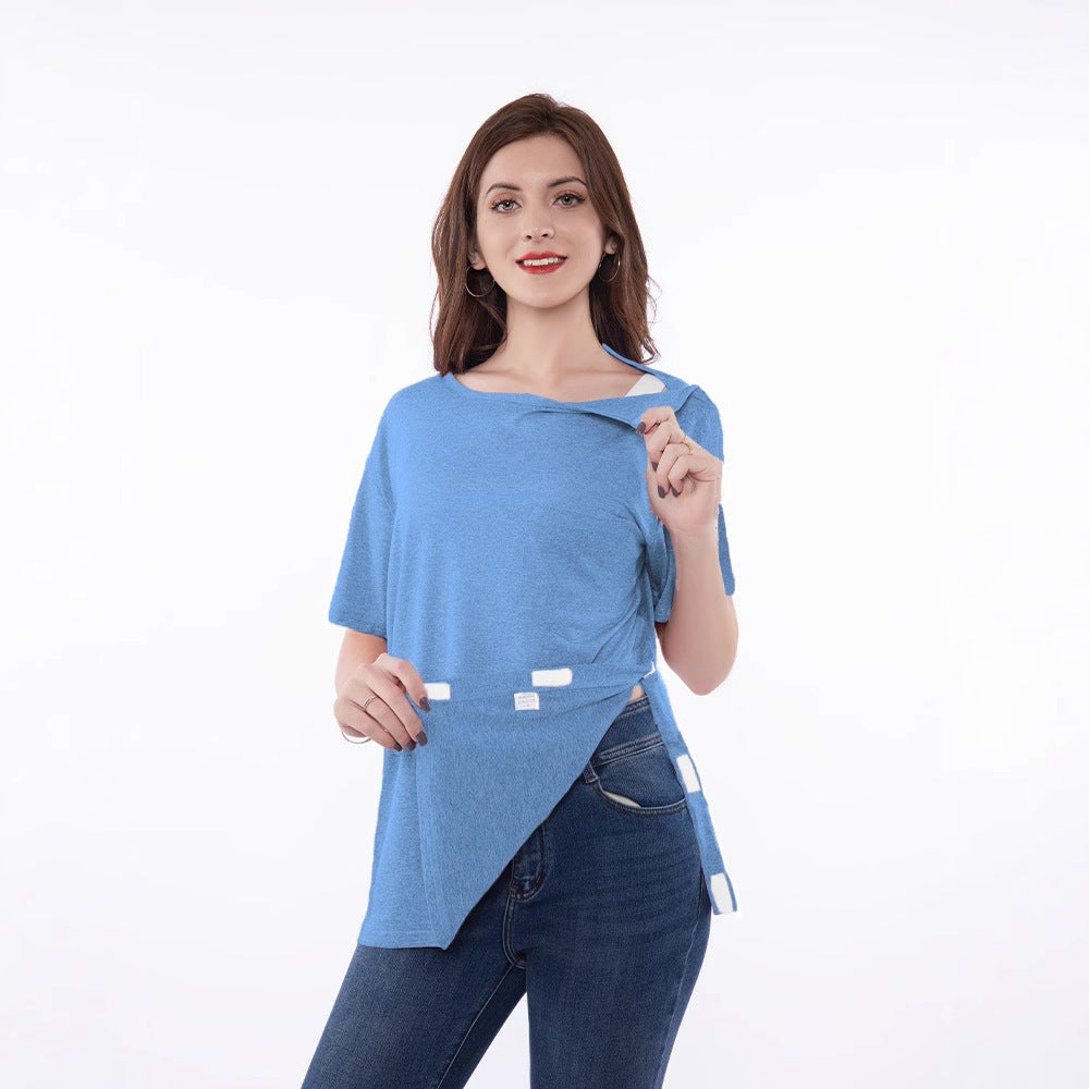 T-shirt à manches courtes tendance pour femmes avec coupe innovante et détails ludiques Chic und Stil