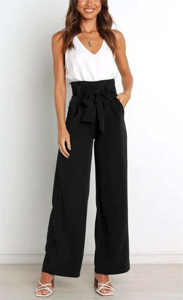 Elegant high-waisted pants for women with a tie belt and wide leg Chic and Style