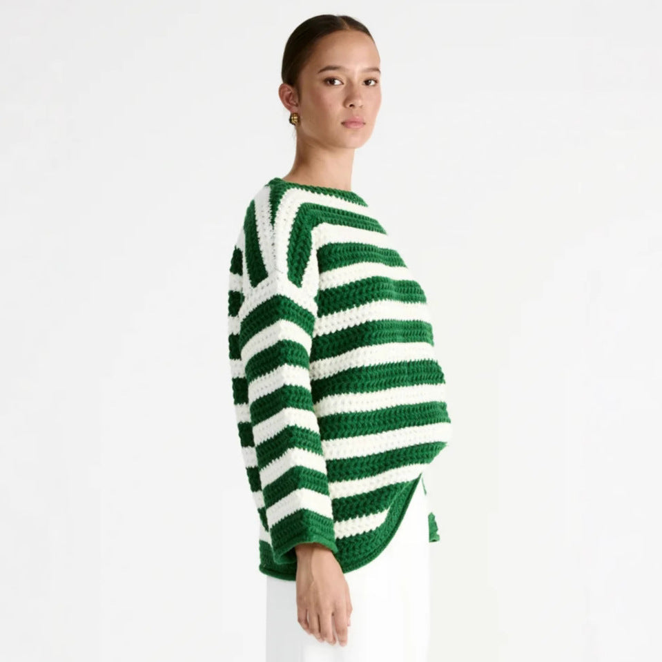 Pull over taille grande décontracté pour femmes avec motif rayé Chic und Stil