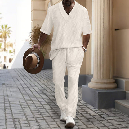 Costume de loisirs pour hommes avec décolleté en V luxueux et motif attrayant Chic und Stil