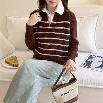 Pull en tricot pour femmes avec décolleté en V et design rayé Chic und Stil