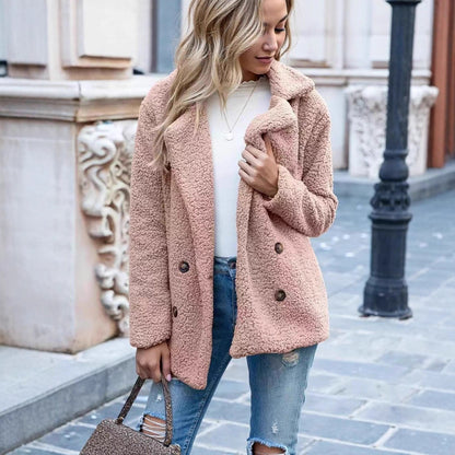 Women's Comfortable Fleece Parka with Double Row Chic and Stil