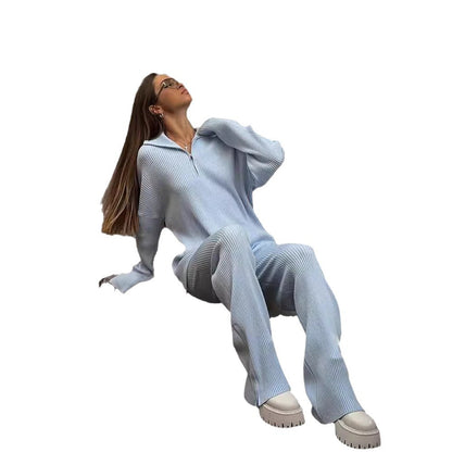 Casual sweater set for women and wide pants Chic und Stil