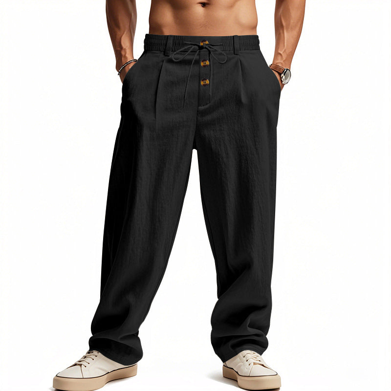 Casual linen pants for men with elastic waistband and practical buttons Chic and Style