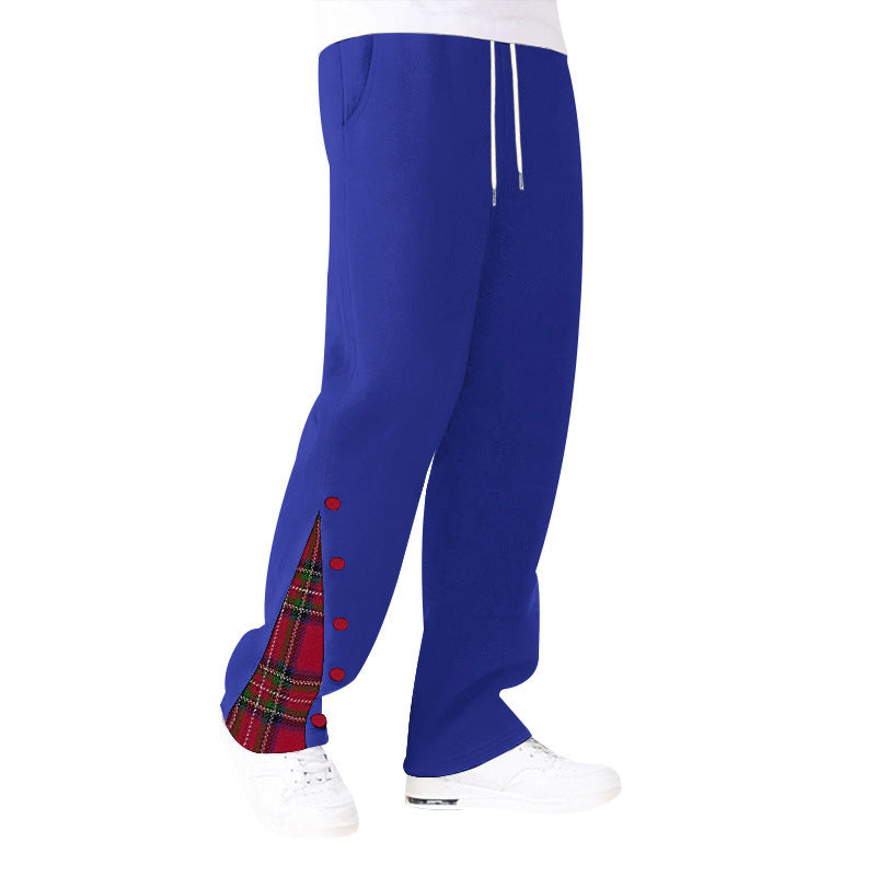 Men's comfortable casual pants with side button details and combined plaid pattern Chic and Style