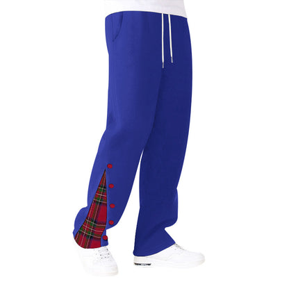 Men's comfortable casual pants with side button details and combined plaid pattern Chic and Style