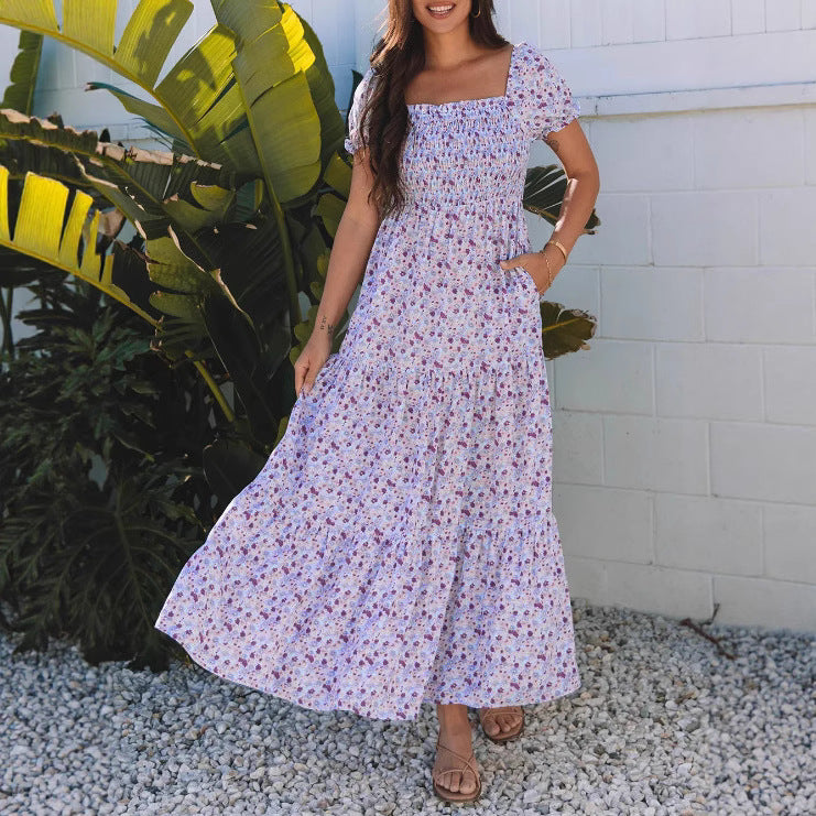 Robe maxi femme avec motif floral nostalgique et haut élastique Chic und Stil
