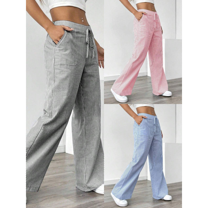 Wide striped pants for women with a high waist and practical pockets Chic and Style