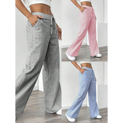Wide striped pants for women with a high waist and practical pockets Chic and Style
