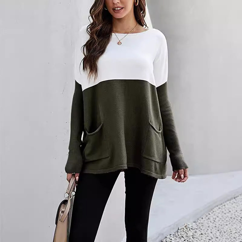 Pull en tricot pour femmes avec grandes poches avant et design contrasté Chic und Stil