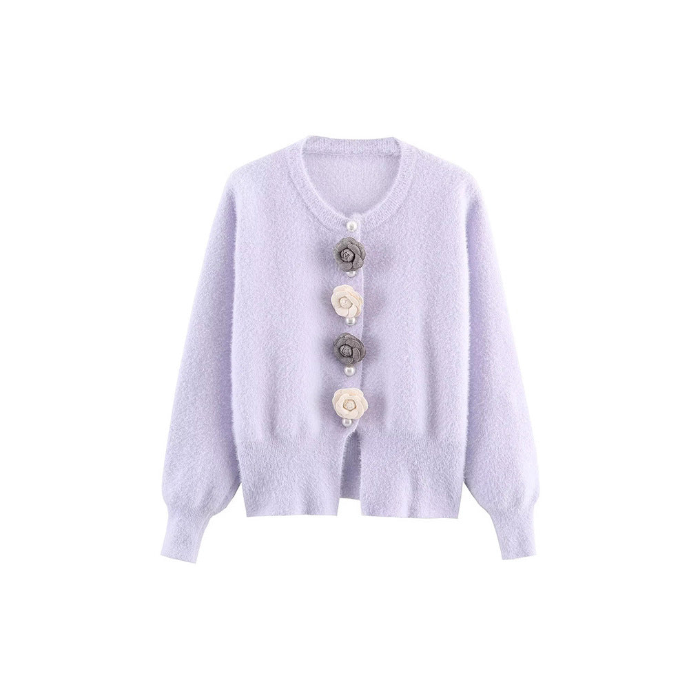 Dames cardigan douillet avec des détails floraux élégants Chic und Stil