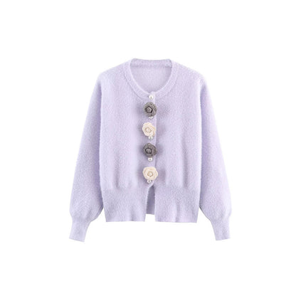 Dames cardigan douillet avec des détails floraux élégants Chic und Stil