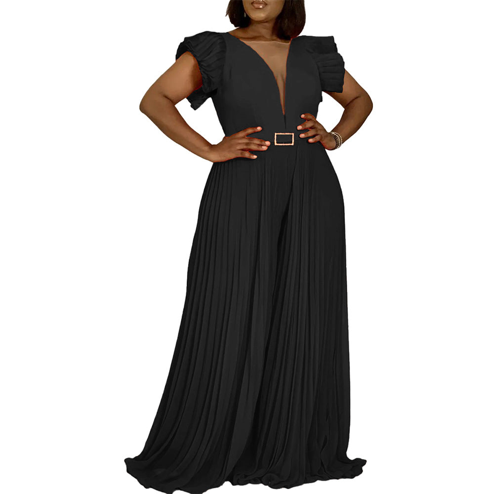 Robe maxi pour femmes avec des manches bouffantes volumineuses et un décolleté en V profond Chic und Stil