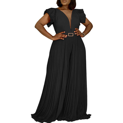 Robe maxi pour femmes avec des manches bouffantes volumineuses et un décolleté en V profond Chic und Stil