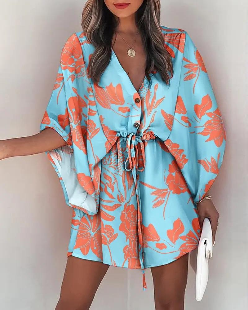 Robe chemise femme avec design floral et décolleté en V Chic und Stil