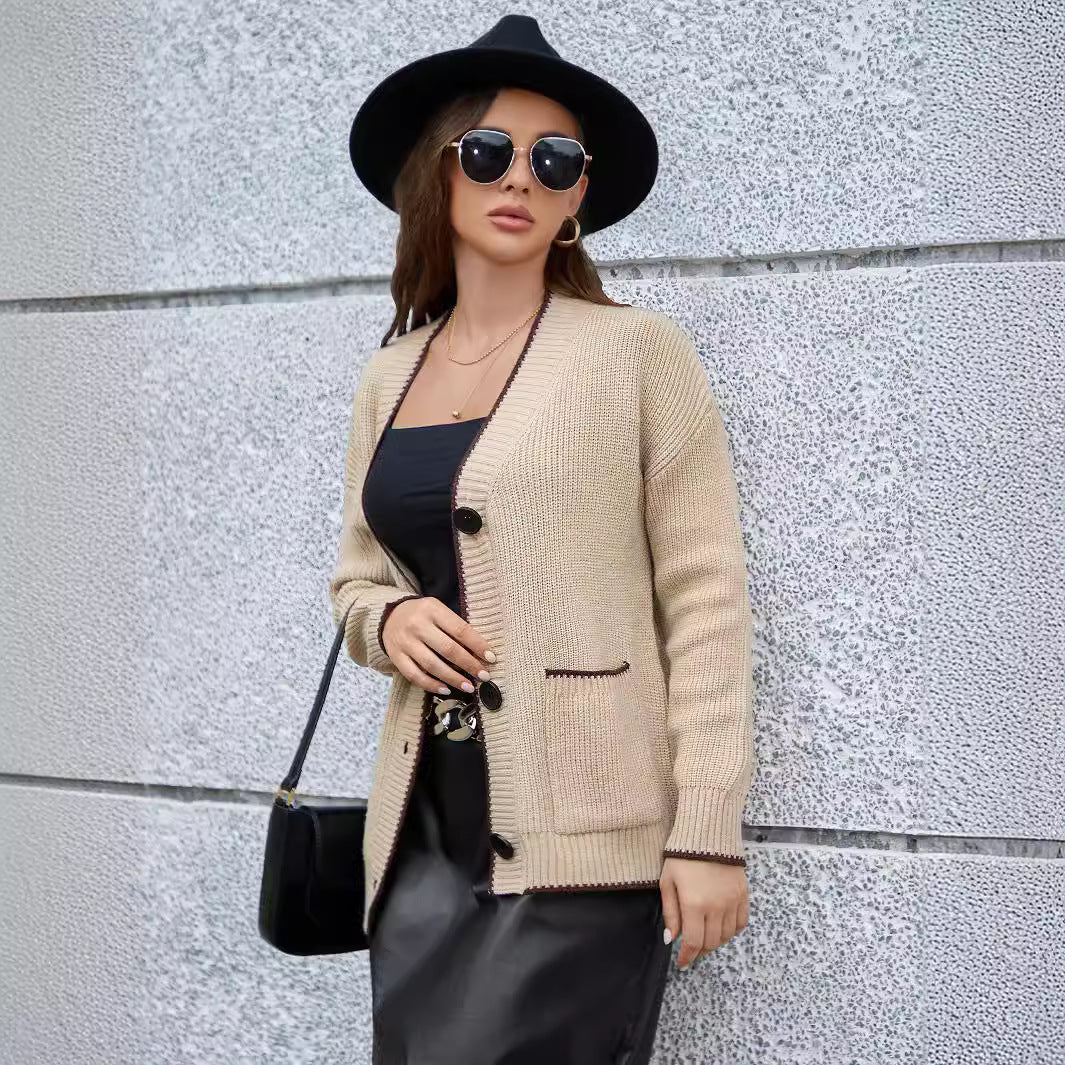 Dames gros tricot cardigan avec décolleté en V profond et poches pratiques Chic und Stil