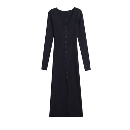 Robe en tricot pour femmes avec une texture ribbed finement structurée et des détails de boutons élégants Chic und Stil