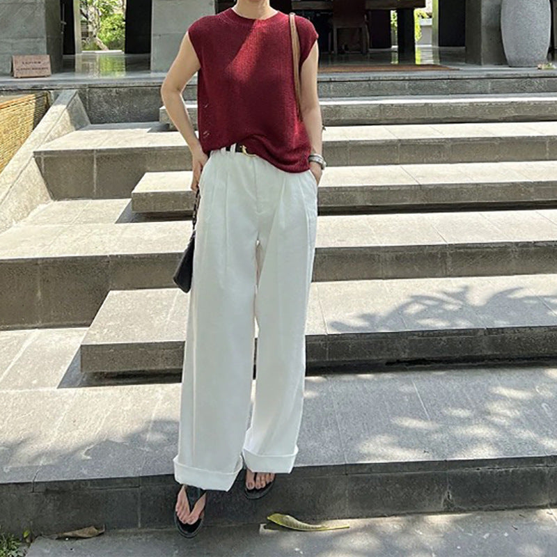 Chic and Style elegant sleeveless knit top set for women and wide leg pants