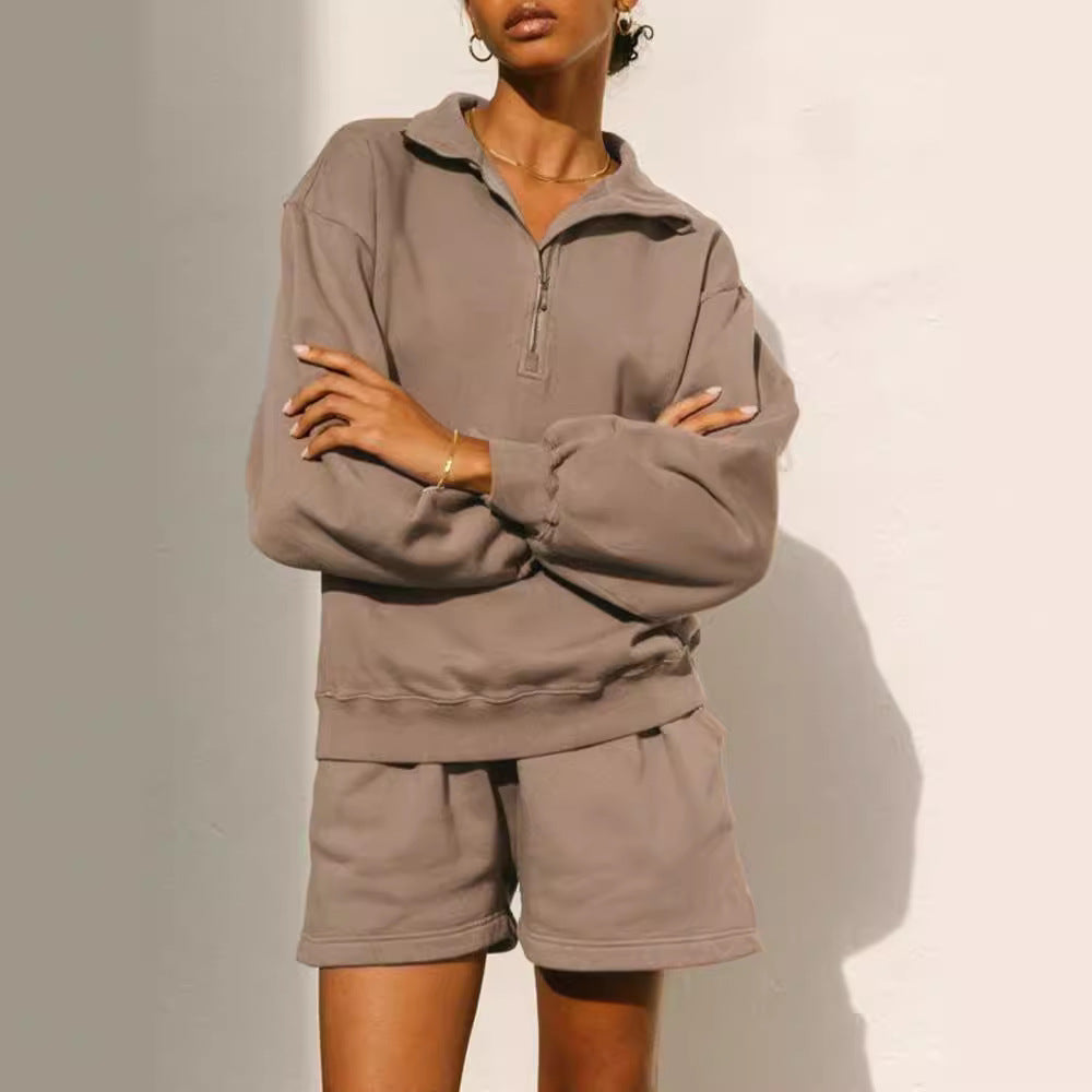 Pull-over zippé décontracté pour femmes avec col montant et coupe large Chic und Stil
