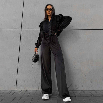 Dames Ensemble Lounge Confortable avec Détails Volants Chic und Stil