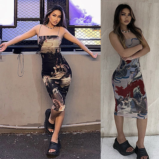 Robe midi bodycon artistique pour femmes chic et stylée