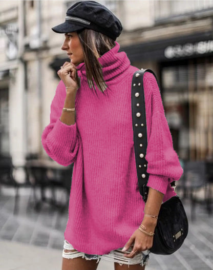 Dames pull oversized tendance col roulé Chic und Stil