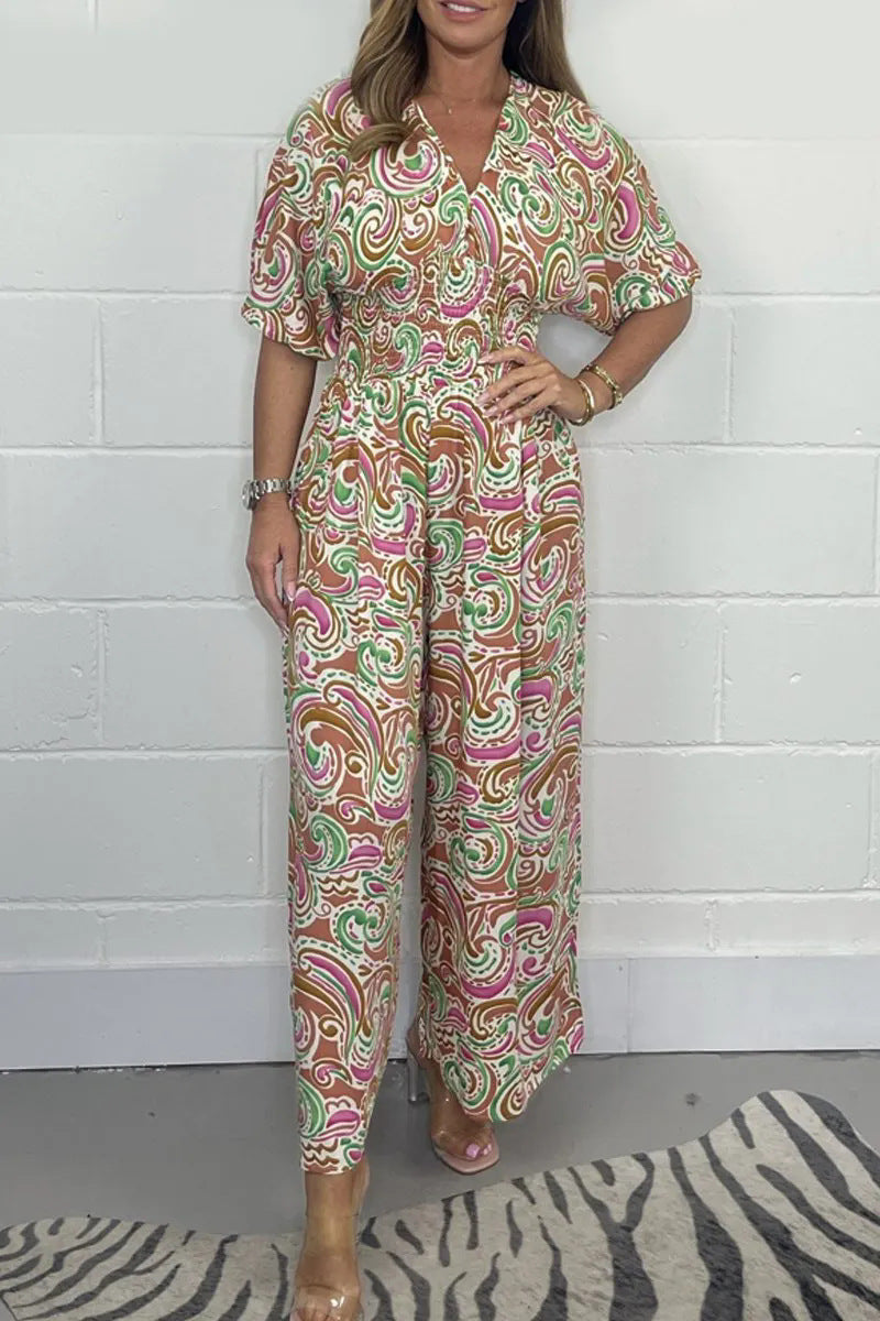 Dame Combinaison fluide avec élégant motif paisley et cintrage Chic und Stil