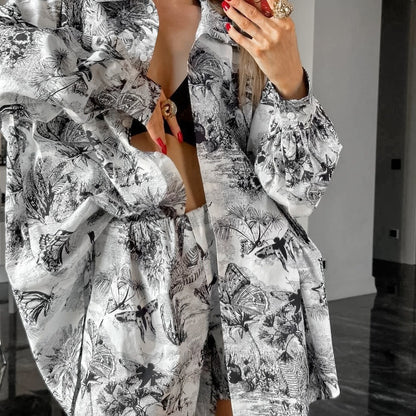 Ensemble haut et shorts pour femmes avec impression florale et manches longues Chic und Stil