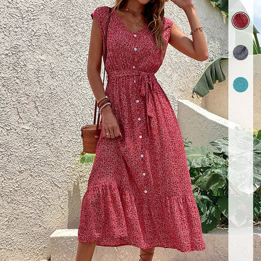 Robe maxi à boutonnage pour femme avec ceinture à nouer imprimée florale Chic und Stil