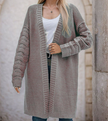Dames Long Pull Cardigan avec une structure de maille aérée et un devant ouvert Chic und Stil