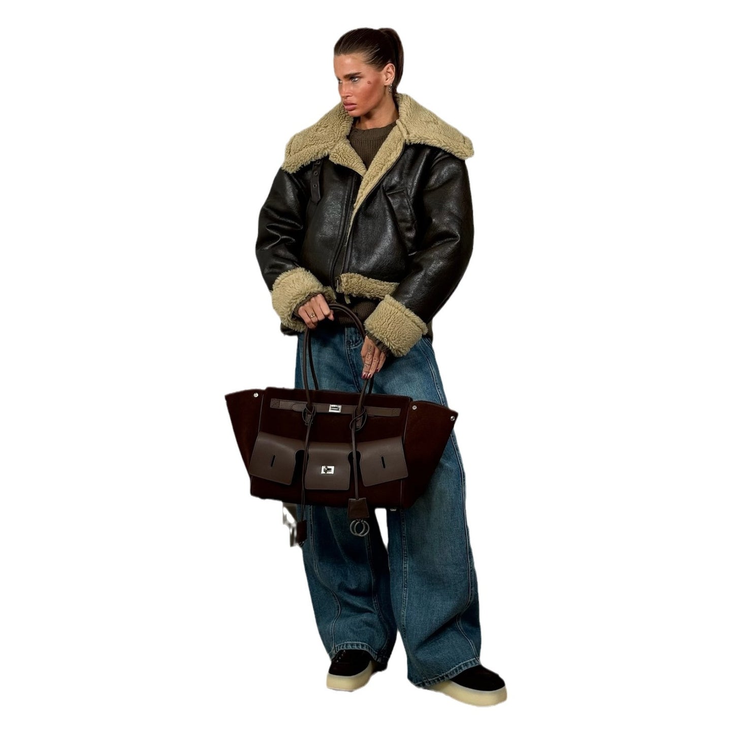 Dames faux cuir veste avec intérieur pelucheux Chic und Stil