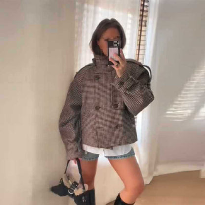 Dames élégant carotte manteau avec motif pied-de-coq texturé Chic und Stil